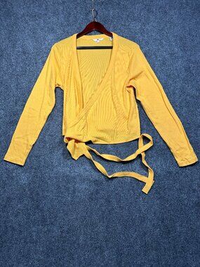 Levis Sweater Womens XL  Cardigan Yellow Cotton Stretch Open Tie Hem Long Sleeve